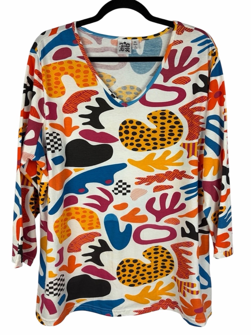 Parsley & Sage XL Abstract Print V-Neck Tunic Top Multicolor